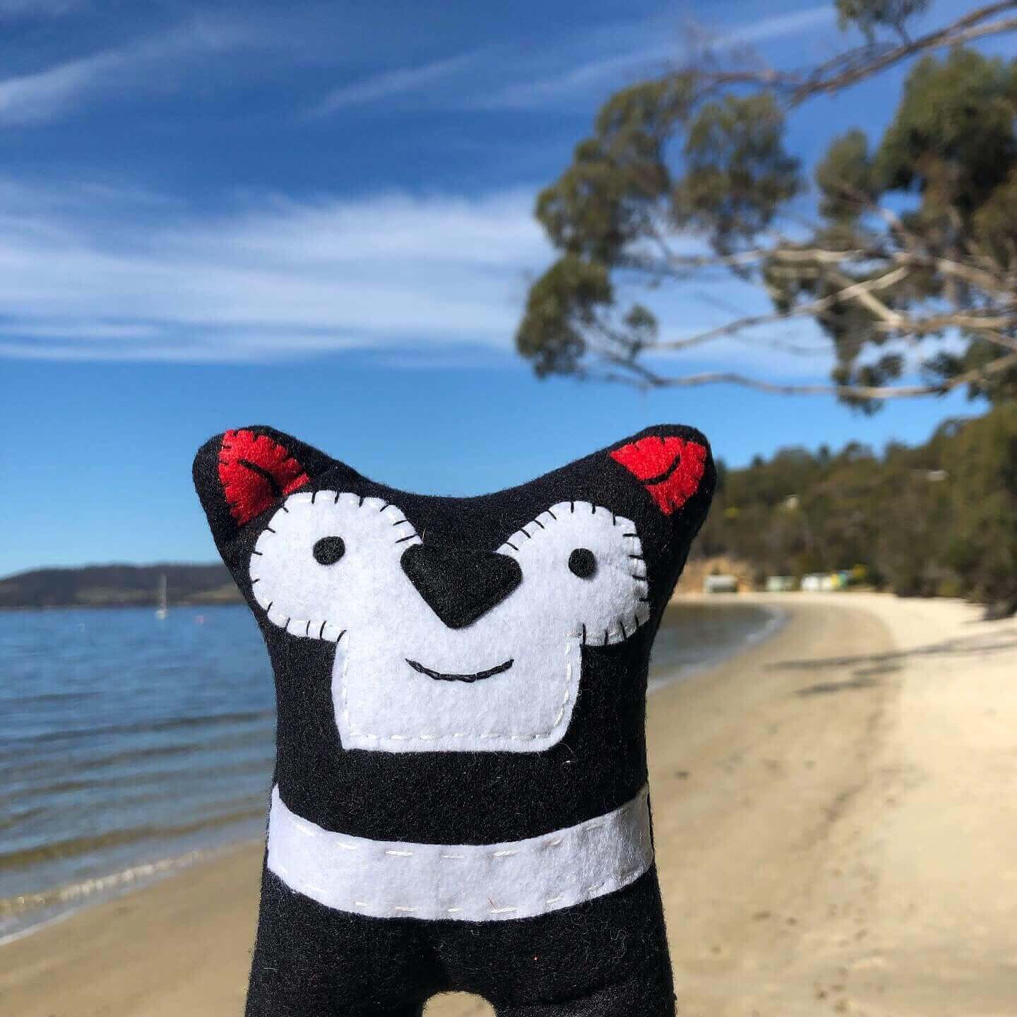 Tasmanian Devil soft toy made from wool felt"Show your love for Tasmanian Devils with this quirky handmade soft toy! Crafted with wool felt and designed with care. Made in Tasmania.Tasmanian Softies