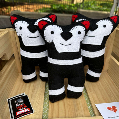 Tasmanian Devil soft toy made from wool felt"Show your love for Tasmanian Devils with this quirky handmade soft toy! Crafted with wool felt and designed with care. Made in Tasmania.Tasmanian Softies