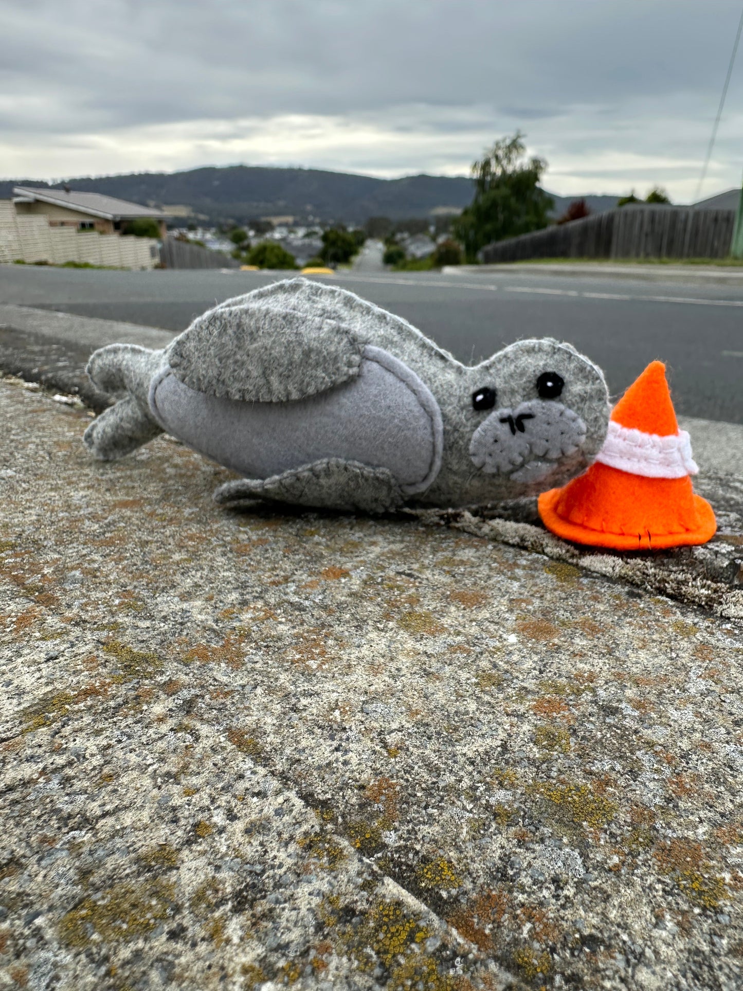 Neil the Seal soft toy with traffic cone made from wool feltNeil the Seal, a loveable Tasmanian character! This soft toy comes with his signature traffic cone, bringing a smile to anyone's face. Made from wool felt.Tasmanian Softies